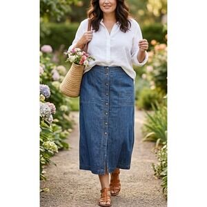 Lauren Ralph Lauren Women Timeless Denim Maxi Skirt Sz 14 Elevated Casual Denim